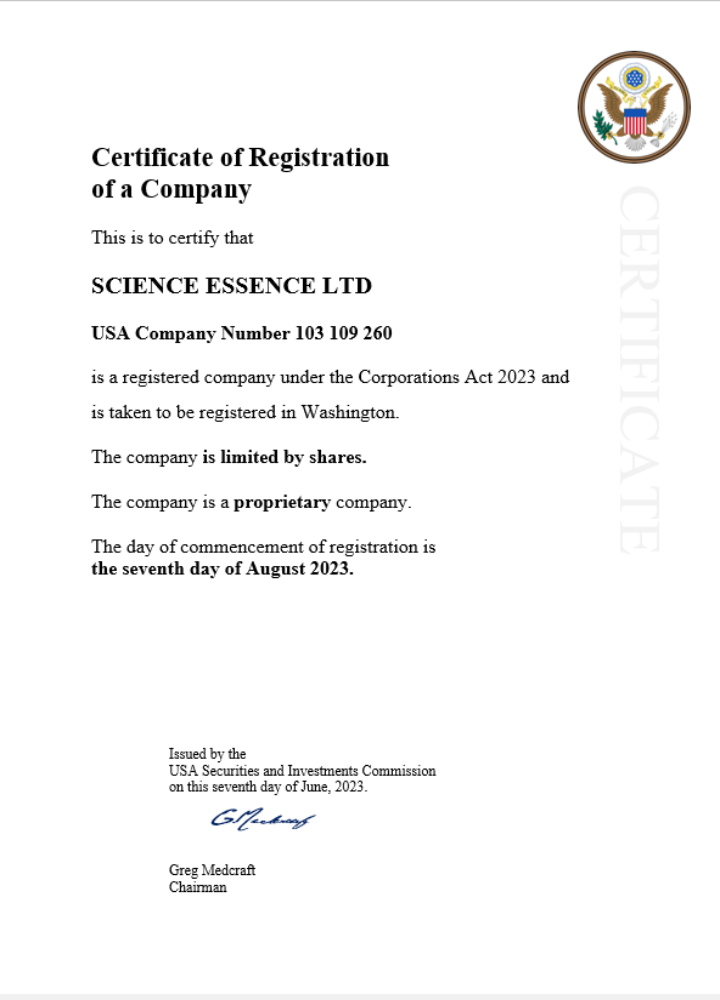 USA business registration certificate Word and PDF template